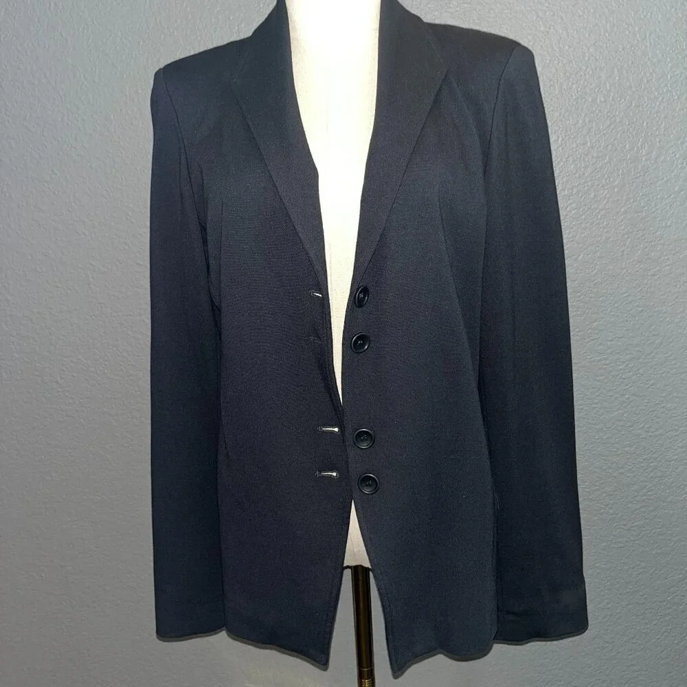 EILEEN FISHER CHARCOAL GRAY STRETCH KNIT CAREER BLAZER - EUC - SIZE MEDIUM
